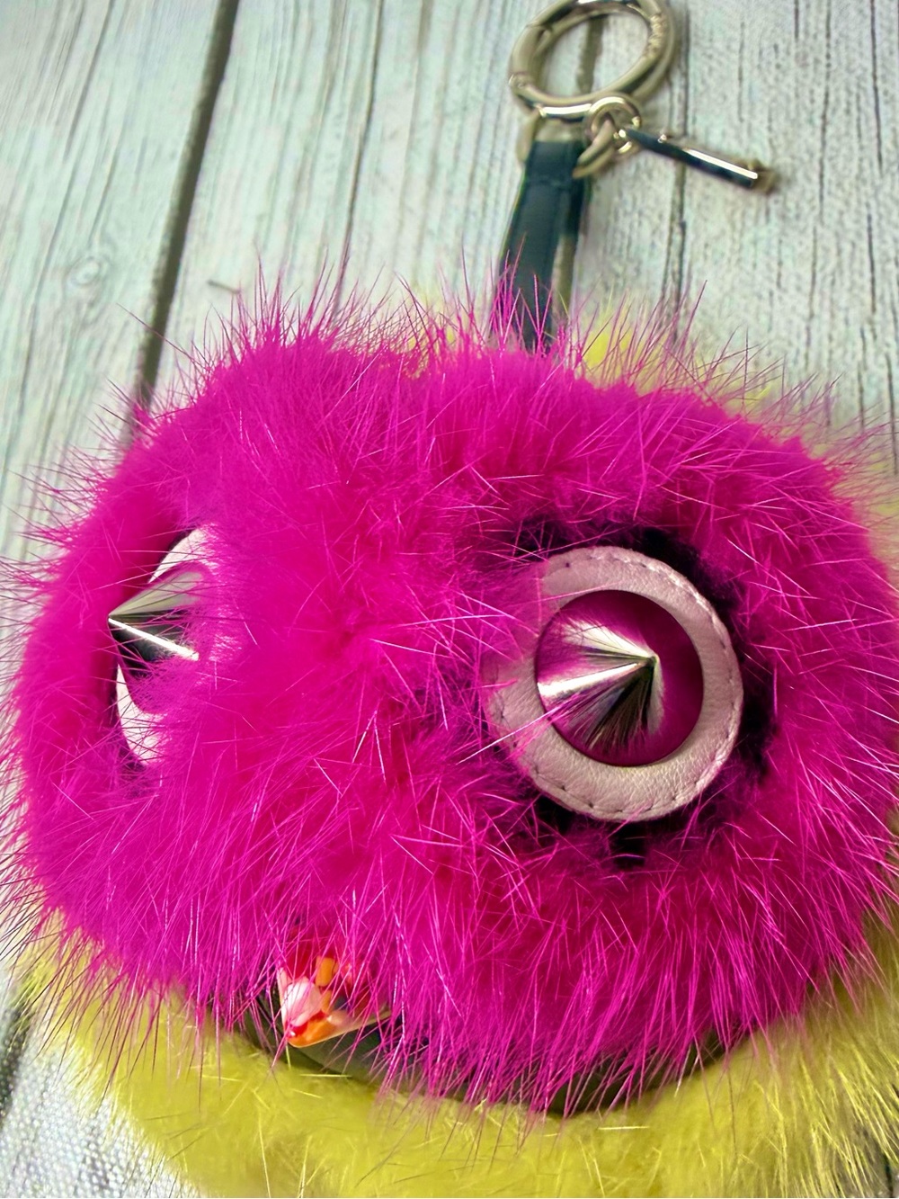 PRELOVED Fendi Funky Monster "Coolibri" Key Chain & Bag Charm Mink Fur & Leather - Picture 6 of 10